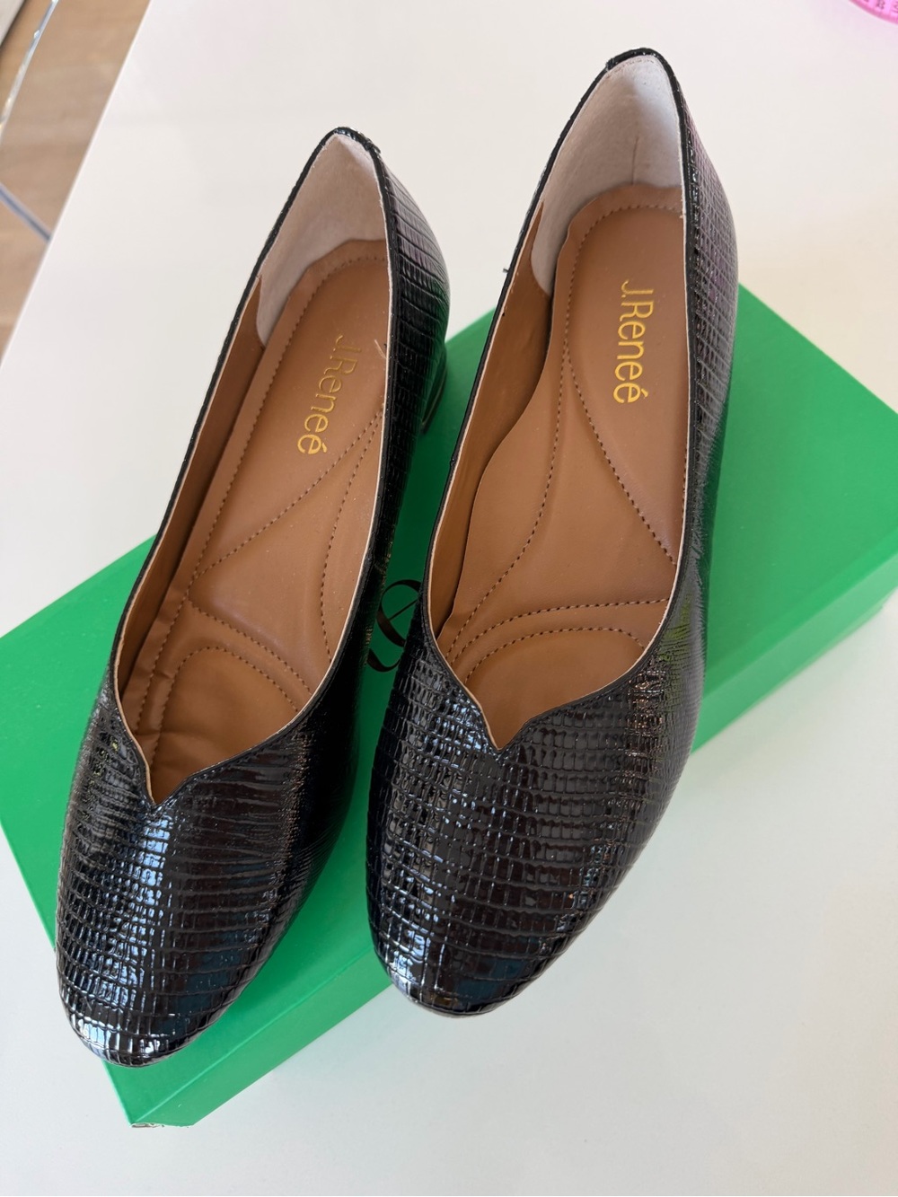J.Renee Black Lizard-Textured Low Block Heel Flats - Picture 4 of 6